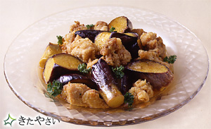 鶏肉となすの揚げマリネ