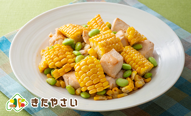 とうもろこしと鶏肉のバター炒め